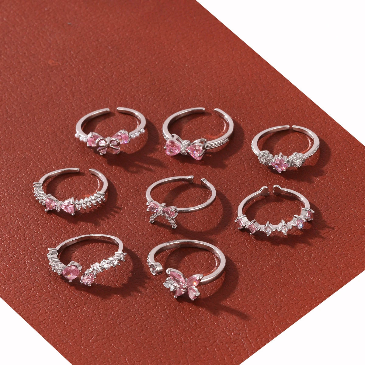 Pink Zircon Bow Heart Rings For Women Gold Plated 18K Plated Adjustable Heart Ring 2026 Trend Wedding Aesthetic Jewelry Gift