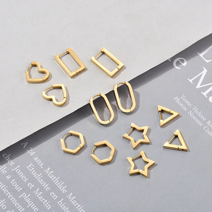 Classic Stainless Steel Hoop Earrings For Women Men Heart Star Oval Rectangle Round Triangle Gold Color Punk Hip Hop Jewelry