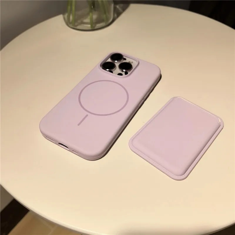 Luxury Magnetic Liquid Silicone Phone Case for IPhone 16 17 15 14 13 12 11 Pro Max with Magsafe Card Bag Wallet Shockproof Cover