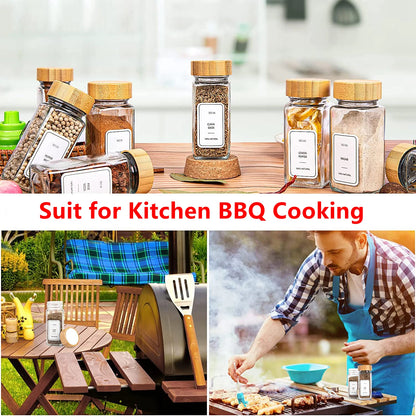 5/12Pcs Glass Spice Jars with Bamboo Lid Spice Seasoning Containers Salt Pepper Shakers Spice Organizer Kitchen Spice Jar Set