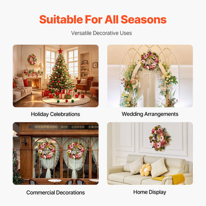 VEVOR Artificial Decorative Wreath Decorated with Peonies Hydrangeas Babysbreath Year Round Wreath for Wall Wedding Decorations