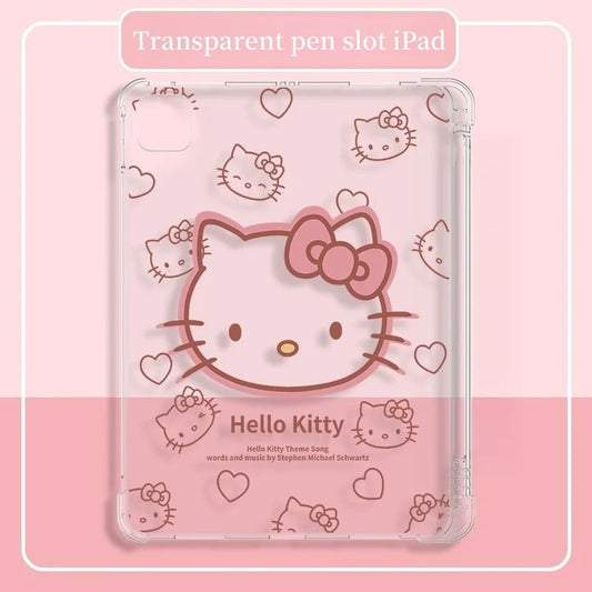 Kawaii Hello Kitty IPad Transparent Protective Case Anime Anti Fall Airbag for Ipadpro2022/2024 Air4/5/6/7 Mini6/7 Ipad8/9/10