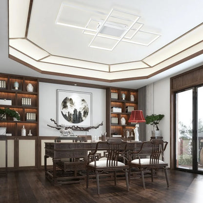 KOMORE Neutral Style Rectangular LED Semi Flush Ceiling Light,  White / Stepless Dimming for Office, Living Room, Bedroom