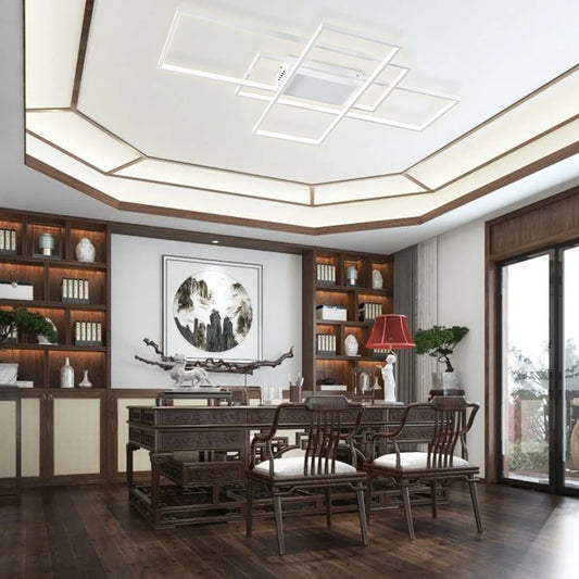 KOMORE Neutral Style Rectangular LED Semi Flush Ceiling Light,  White / Stepless Dimming for Office, Living Room, Bedroom