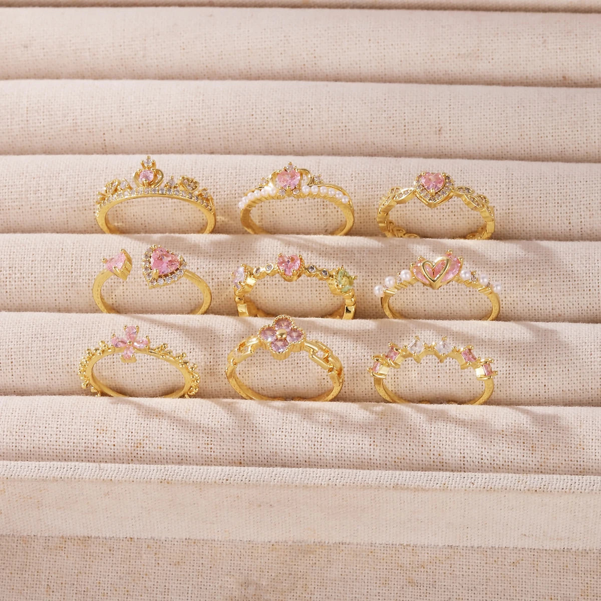 Pink Zircon Bow Heart Rings For Women Gold Plated 18K Plated Adjustable Heart Ring 2026 Trend Wedding Aesthetic Jewelry Gift