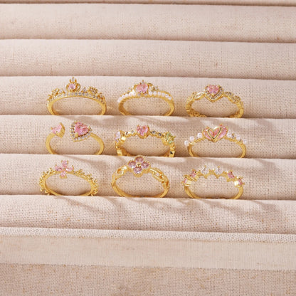Pink Zircon Bow Heart Rings For Women Gold Plated 18K Plated Adjustable Heart Ring 2026 Trend Wedding Aesthetic Jewelry Gift