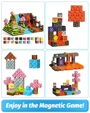 Magnetic Building Blocks Mine World Magnet Cube Set STEM Montessori Sensory Toy for Kids Boys Girls Ages 3+ DIY Model Children