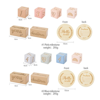 Baby Wooden Milestone Blocks 0-12 Months Newborn Birth Grow up High Quality Commemorate Props Infant Photography Accessoriees