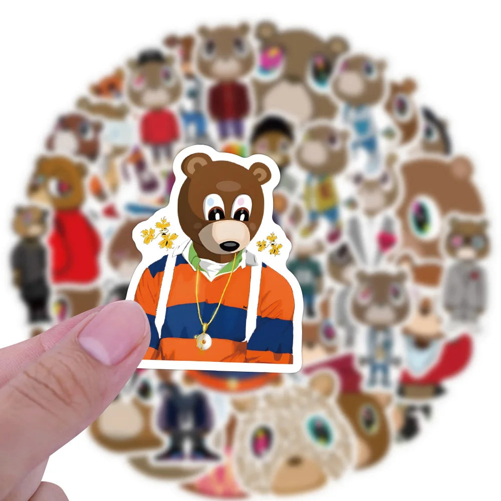 50Pcs Kanye West Ye Bear Stickers Aesthetic Waterproof Graffiti Decals DIY Luggage Guitar Laptop Skateboard Decoration