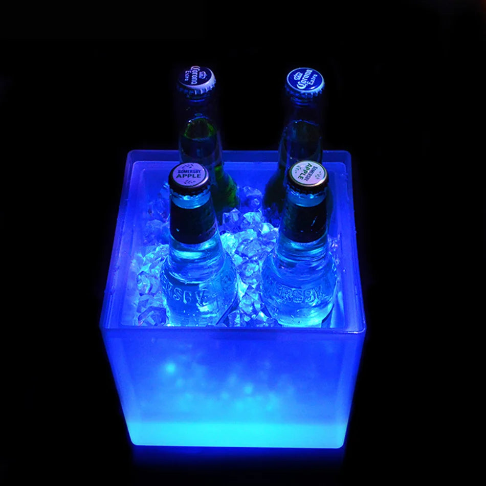 LED Ice Bucket 3.5L Colorful Cooler Bucket Double Layer Square Ice Tray Bar Nightclub Light Up Champagne Whiskey Beer Bucket