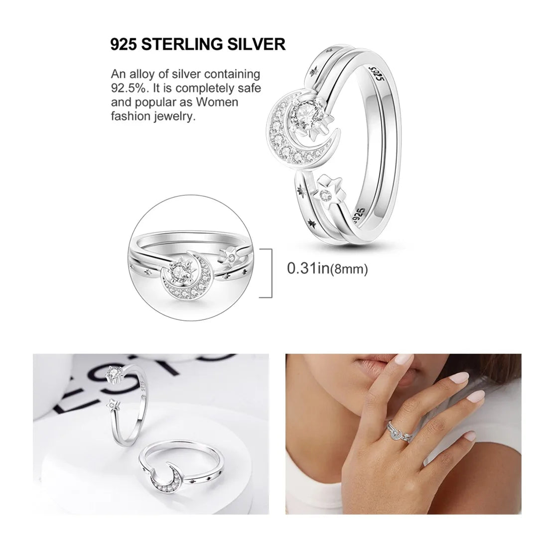 925 Sterling Silver Sparkling Zircon Ring - Classic Stackable Wedding Band for Women