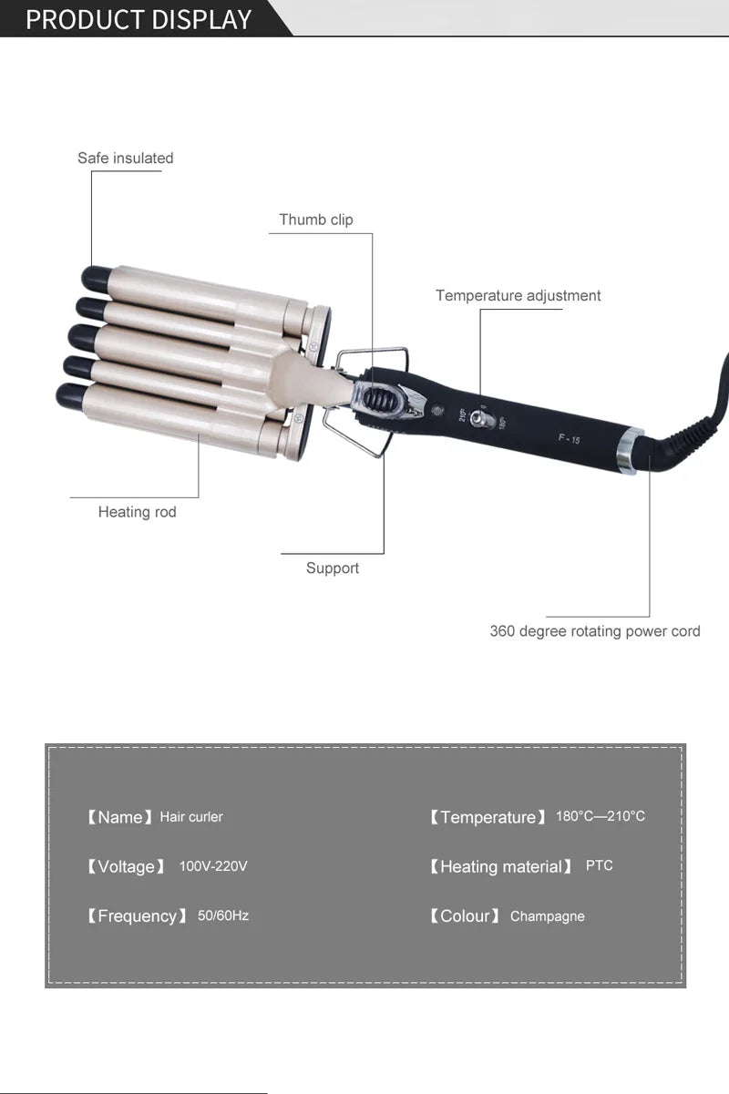 Five Tube Wave Curling Iron Hair Tool Salon And Home Use Ceramic Smart Temperature Control Fast Heating Hair Waver Styling Tools