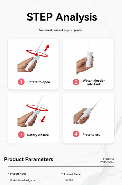 Tragbarer Hochdruck-Munddusche für den Haushalt, Zahnreinigung mit Wasser, Zahnseide, manuelle Hochdruck-Zahnstocher