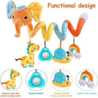 Newborns Spiral Hanging Activity Stroller Toy Baby Carseat Toy Black & White Lion Koala Rattle  for Crib Mobile Sensory Toy Gift