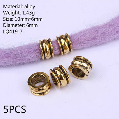 5 Pcs Antique Silver Hair Braid Dread Dreadlock Beads Cuffs Tuber Approx 8mm Inner Hole for Hair Styling Accessories Tool