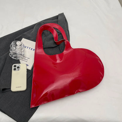 Luxury Design Heart Ladies Handbag PU Leather Underarm Bag Solid Color Trendy Tote Bag Summer Top Hand Bag for Women and Girls