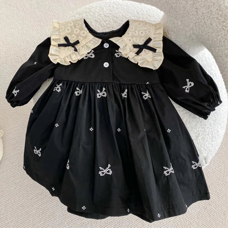 Autumn 0-6Yrs Girls Princess Dress Baby Girl Clothes Clothes Butterfly Collar Baby Girl One Piece Clothes Embroidery Kids Dress