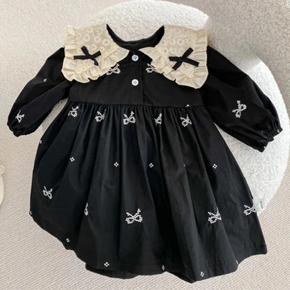 Autumn 0-6Yrs Girls Princess Dress Baby Girl Clothes Clothes Butterfly Collar Baby Girl One Piece Clothes Embroidery Kids Dress