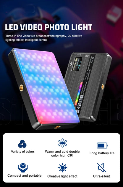 ST120 RGB Full Color Video Light 2500-9000K Fill Light for Camera Smartphone Photography Video Live Streaming Tiktok YT