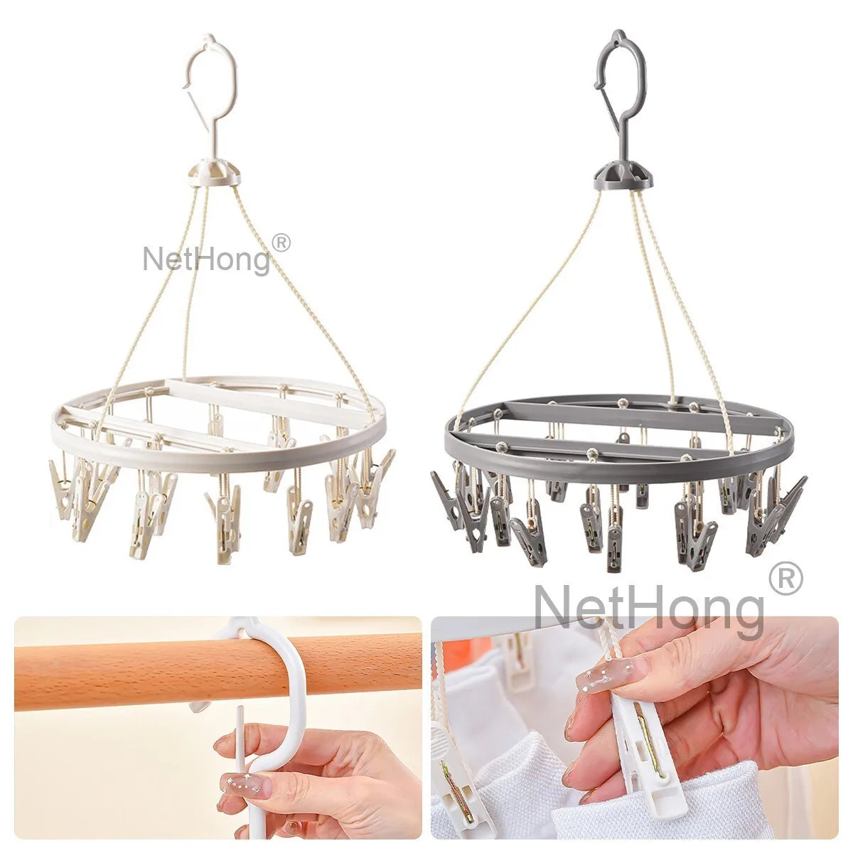 20 Pegs Thickened Laundry Clip Underwear Socks Hanger Airer Cloth Dryer Rack UK