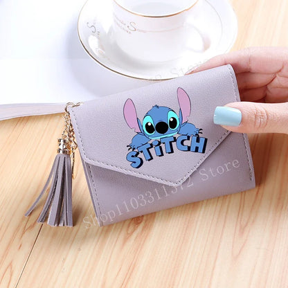 Disney Stitch Women Wallets PU Leather Female Purse Multi-Cards Holder Fashion Cartoon Stich Hasp Gifts Coin Anime Short Wallet