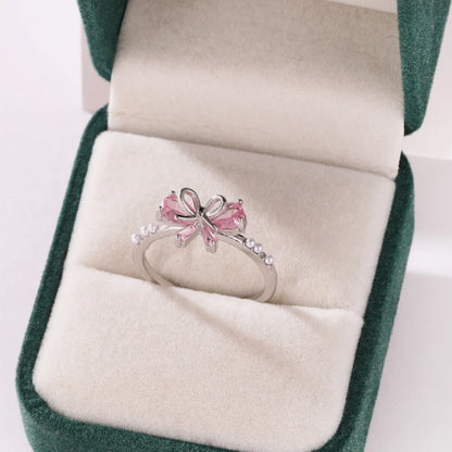 Pink Zircon Bow Heart Rings For Women Gold Plated 18K Plated Adjustable Heart Ring 2026 Trend Wedding Aesthetic Jewelry Gift
