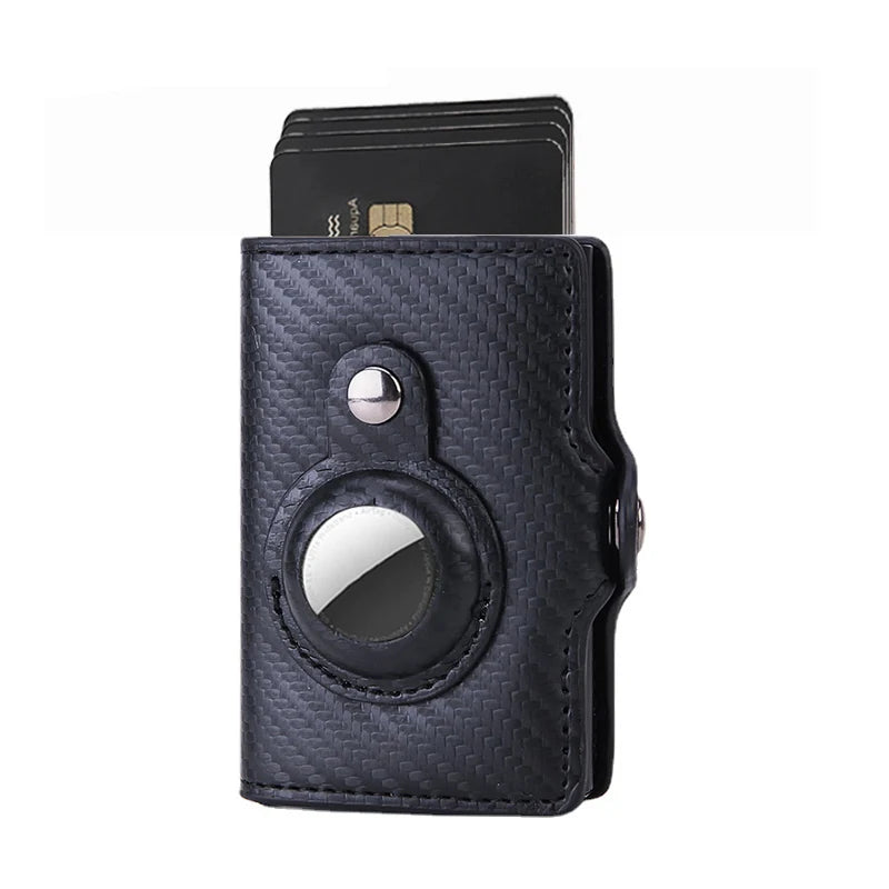 Men Wallet for Apple Airtag RFID Blocking Card Holder  Air Tag Wallet Business Pop Up Slide Cardholder Case with Zip Coin Purse