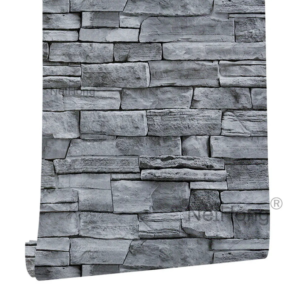 6M 3D Gray Stone Brick Effect Wallpaper Vinyl Self Adhesive Wall Stickers