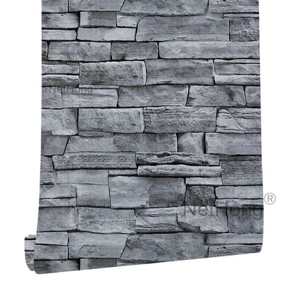 6M 3D Gray Stone Brick Effect Wallpaper Vinyl Self Adhesive Wall Stickers