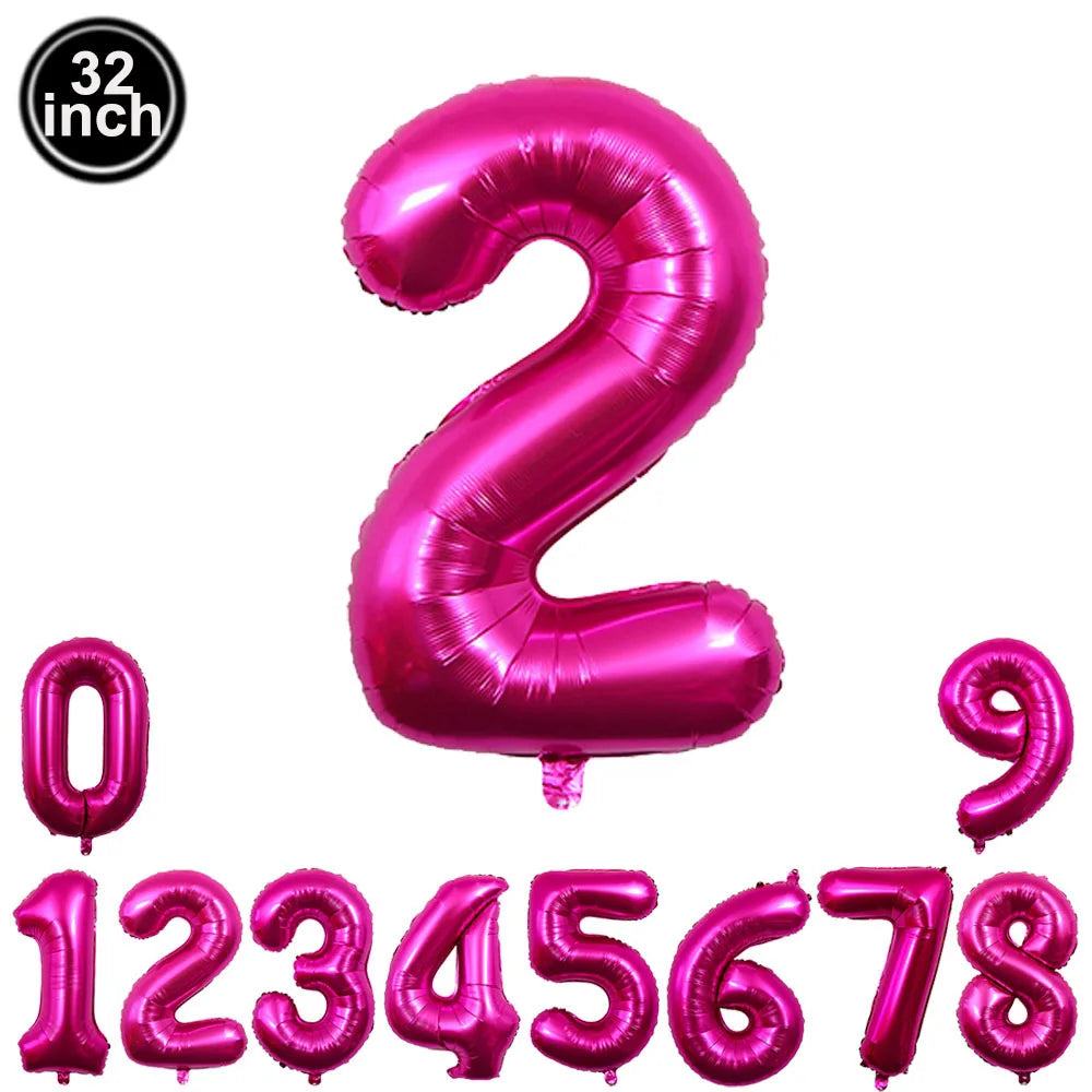 32inch Hot Pink Rose Foil Number Balloons Girls Birthday Pink Large Number Balloon Birthday Wedding Baby Shower Party Decor