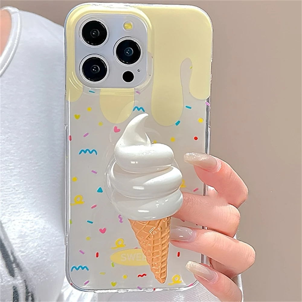 Cute 3D Ice Cream Folding Finger Ring Holder Phone Grip Tok Holder Socket Pocket Support For IPhone Expanding Stand Support