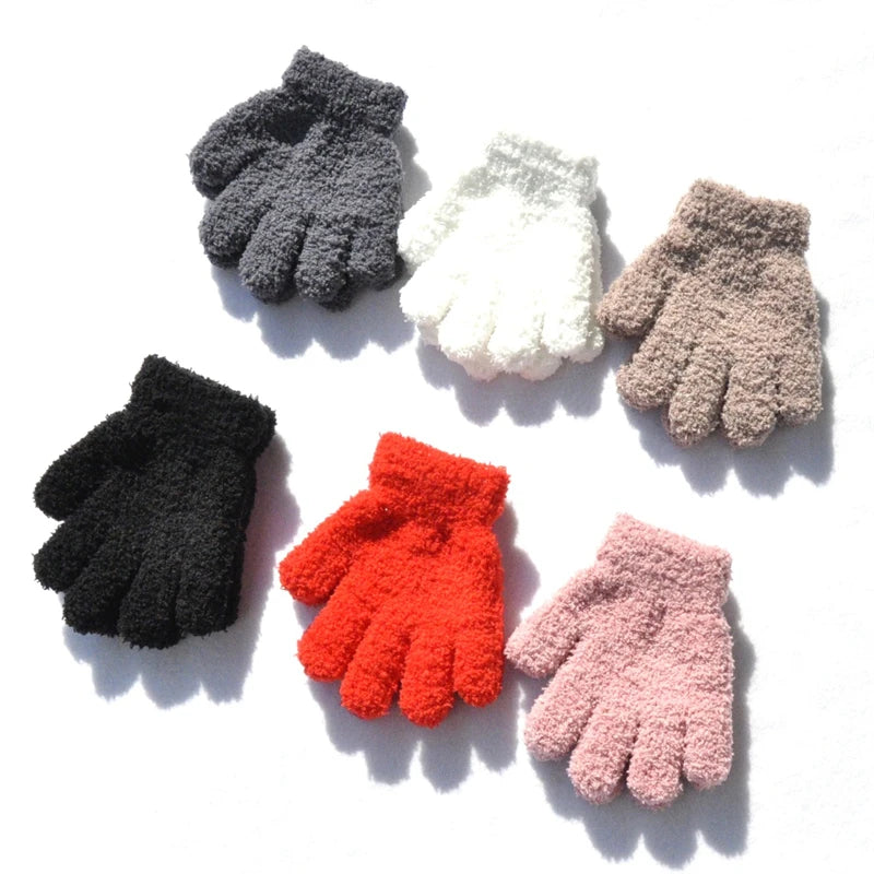 New 1-4Y Kids Gloves Winter Baby Plush Coral Gloves Toddler Full Fingers Cute Mittens Warm Windproof Glove For Boys Girls