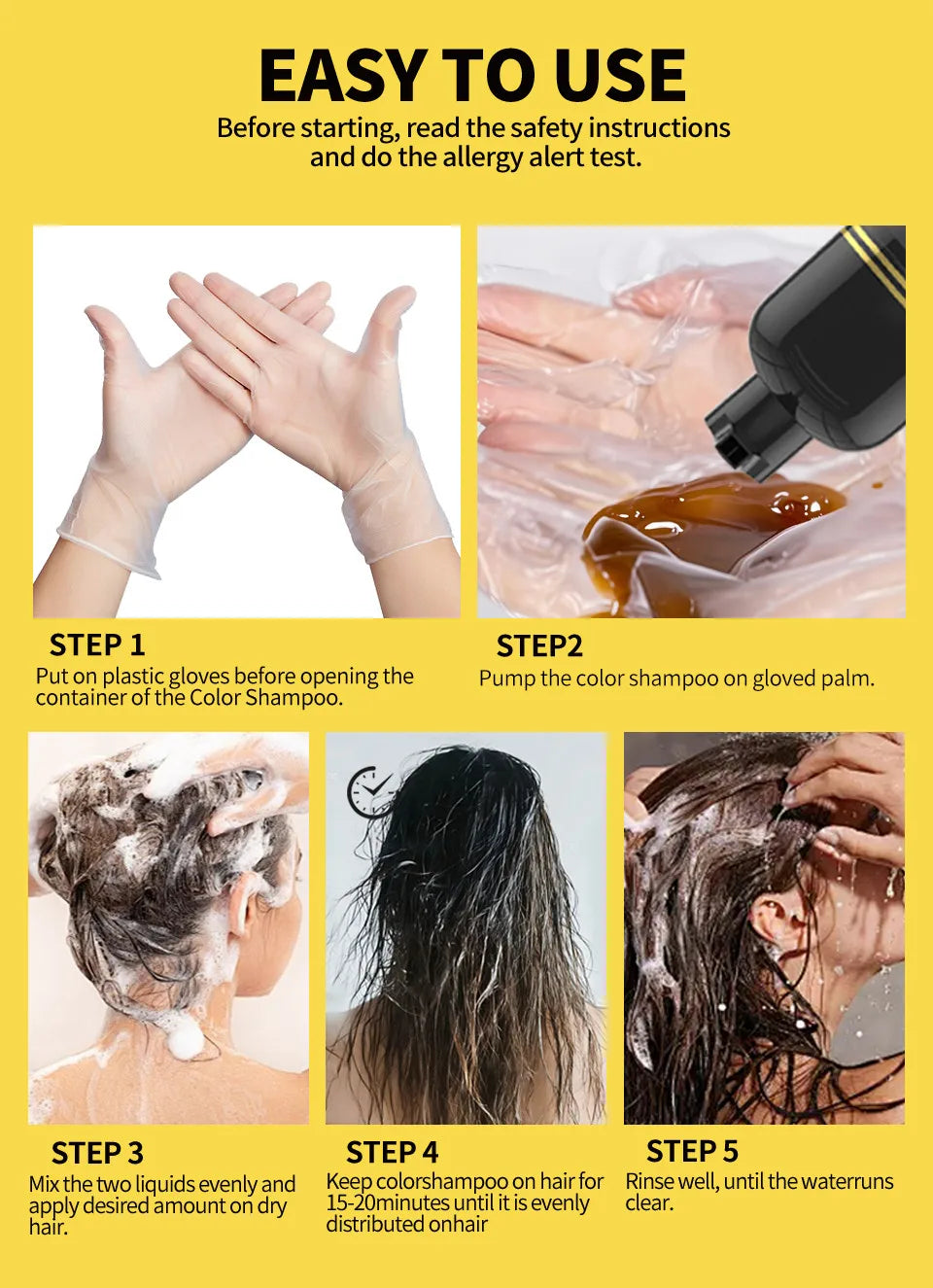 Ginger Black Hair Dye Shampoo 500ml Diy Herbal Coloring Hairs Instant Gray To Black Instant Coloring Shampoo For Women&Men