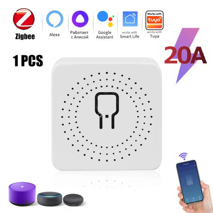 WiFi Zigbee3.0 Mini Smart Switch 2-Way Relay Breaker,Timing APP & Voice Control DIY Household Smart Home Automation Module