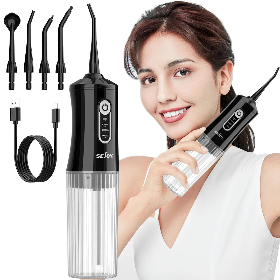 Sejoy Electric Water Flosser 200ML Water Tank Tooth Clean Machine USB Rechargeable Dental Irrigator 4 Cleaning Modes Timing