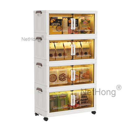 3/4/5 Tier Stackable Foldable Storage Organizer Folding Closet Bins With Lid&Wheels