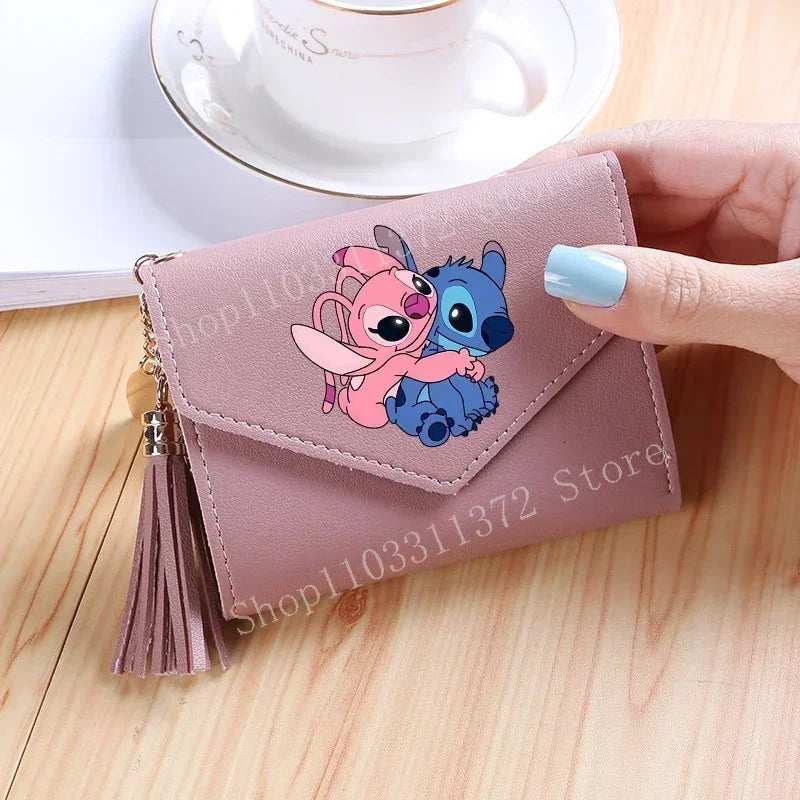 Disney Stitch Women Wallets PU Leather Female Purse Multi-Cards Holder Fashion Cartoon Stich Hasp Gifts Coin Anime Short Wallet