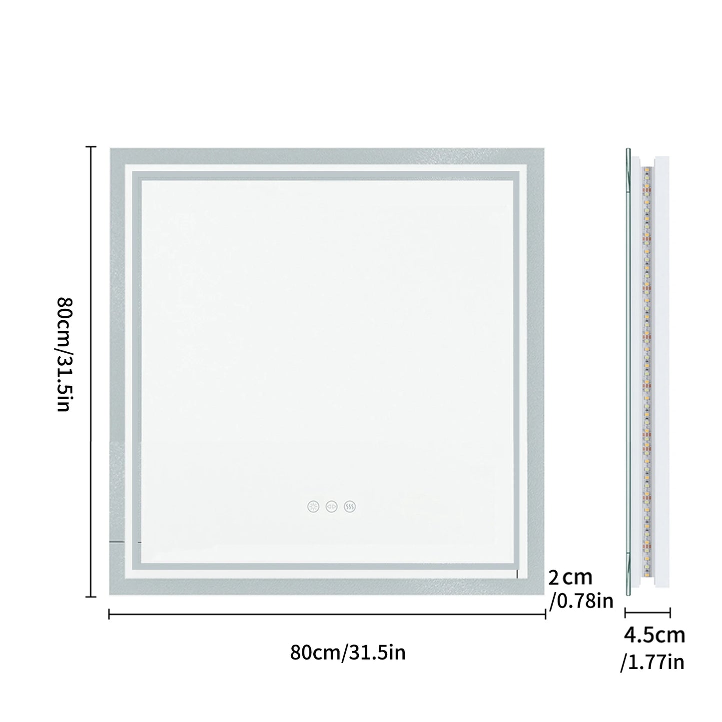 Square Backlit LED Mirror Dimmable Illuminated Bathroom Vanity Mirrors Anti-fog 3500K-6500K Smart Memory