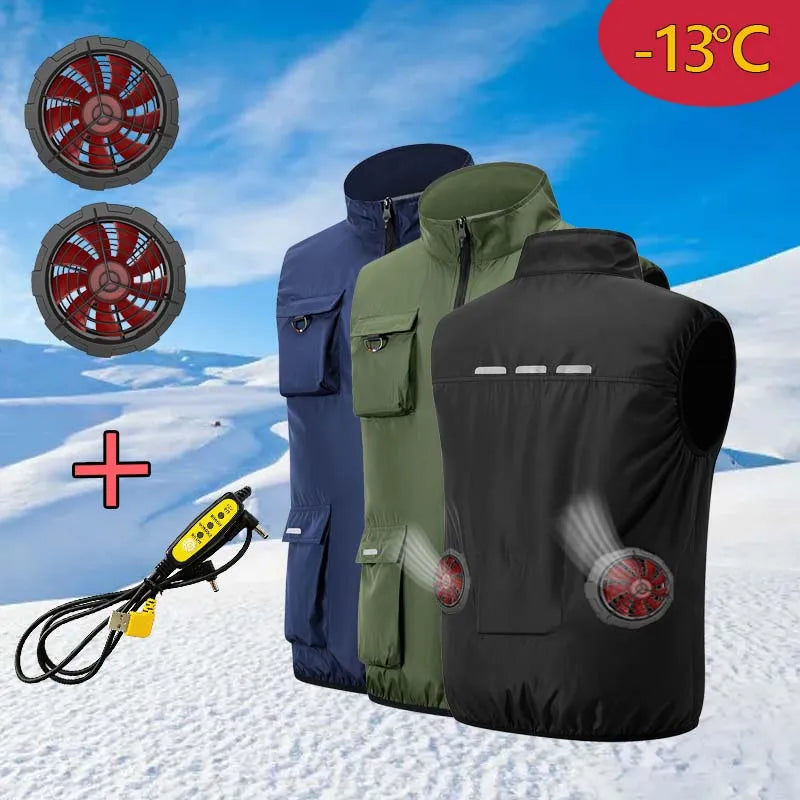 Summer Cooling Fan Workwear, Unisex Short Sleeve, Outdoor Sun Protection & Cooling Vest with Built-in Fans
