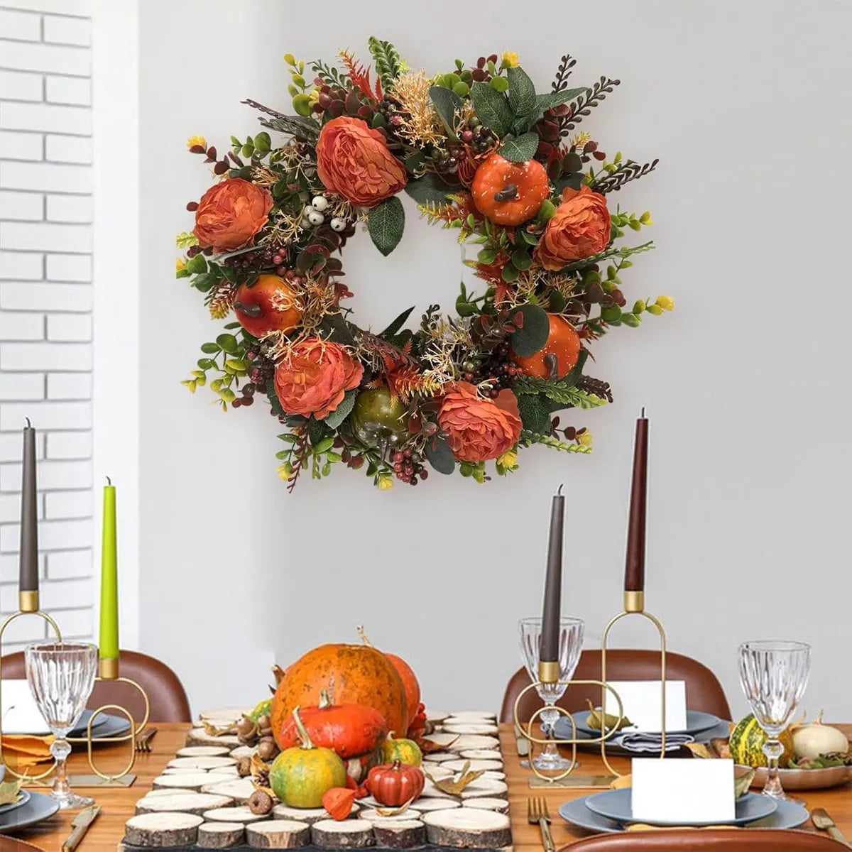 Decoration Wreath Fall Peony Pumpkin Sunflowe for Front Door Festival Celebration Peony home Farmhouse