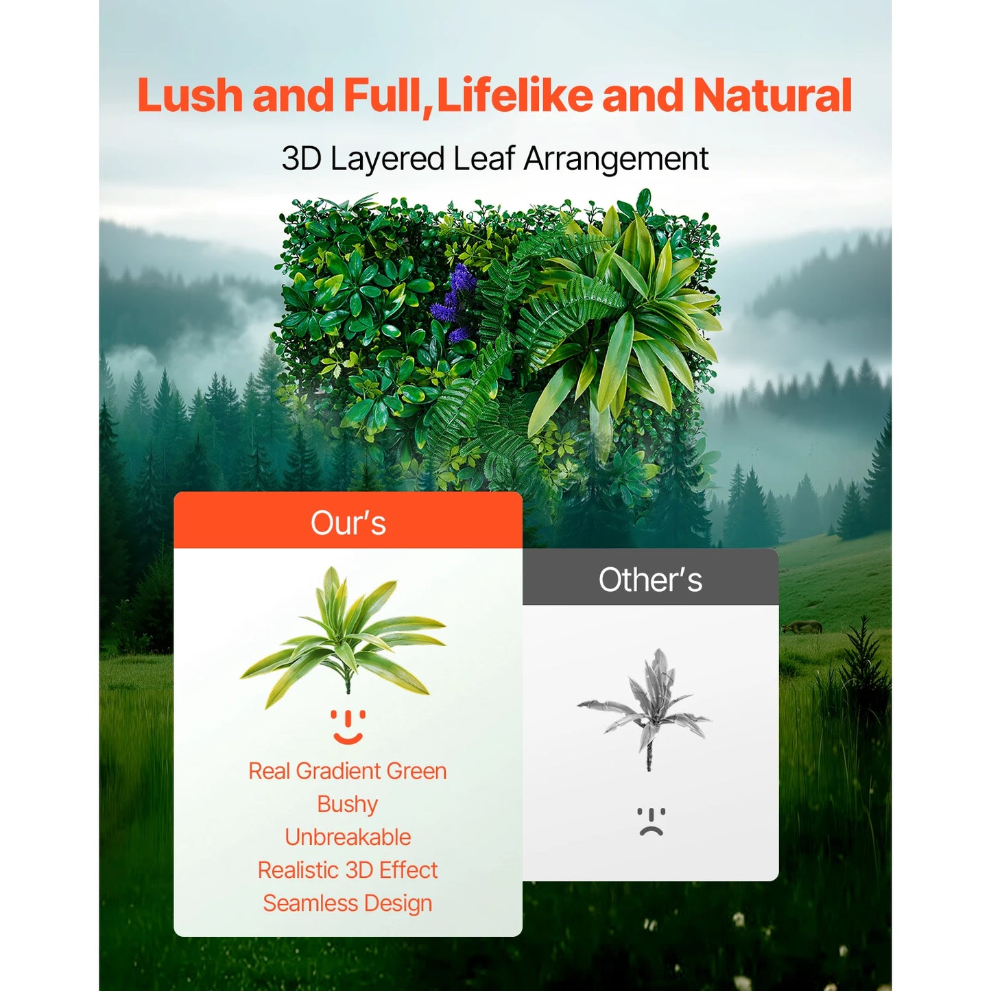 VEVOR Artificial Grass Wall Panels 3D Combination Greenery Boxwood  Panel for Privacy Backdrop Wall Hedge Screen for Garden