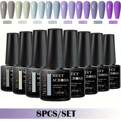 MEET ACROSS 8-teiliges Gel-Nagellack-Set für alle Jahreszeiten, Neon-Marcaron-Grün-Rot-Serie, UV-Gel-Lack-Maniküre-Set, Nagelzubehör