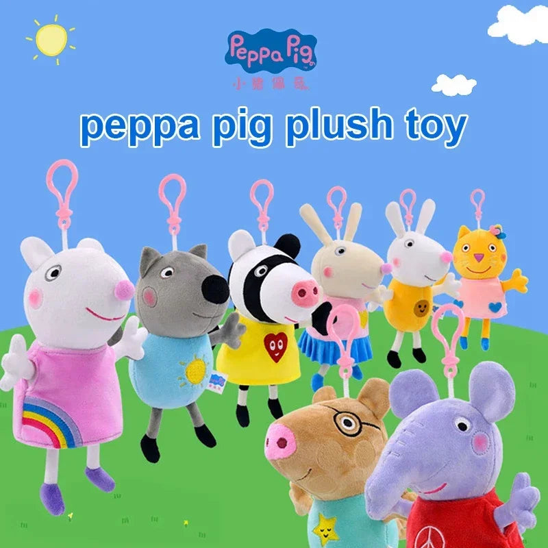 19CM Genuine Peppa Pig George Emily Candy Dennie Pedro Stuffed Plush Toys Keyring Animal Doll Pendant Children's Birthday Gifts