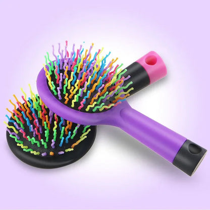 Rainbow Air Volume Paddle Hair Comb Brush with Makeup Mirror Detangler Hair Curl Straight Massage Comb Brush Hair Styling Tool