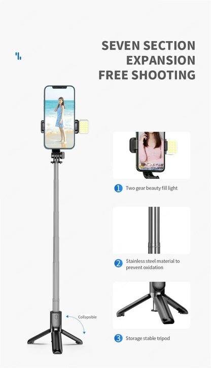 Portable Mini Selfie Stick Led Fill Light Foldable Tripod Phone Stand Holder Support Wireless Bluetooth Remote Control Shutter