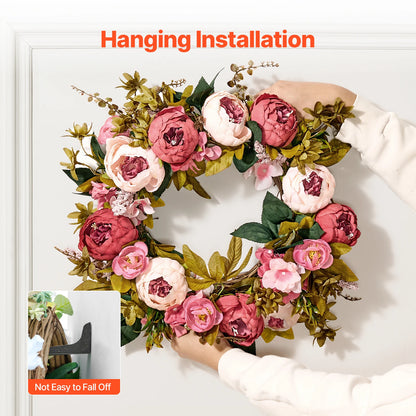 VEVOR Artificial Decorative Wreath Decorated with Peonies Hydrangeas Babysbreath Year Round Wreath for Wall Wedding Decorations