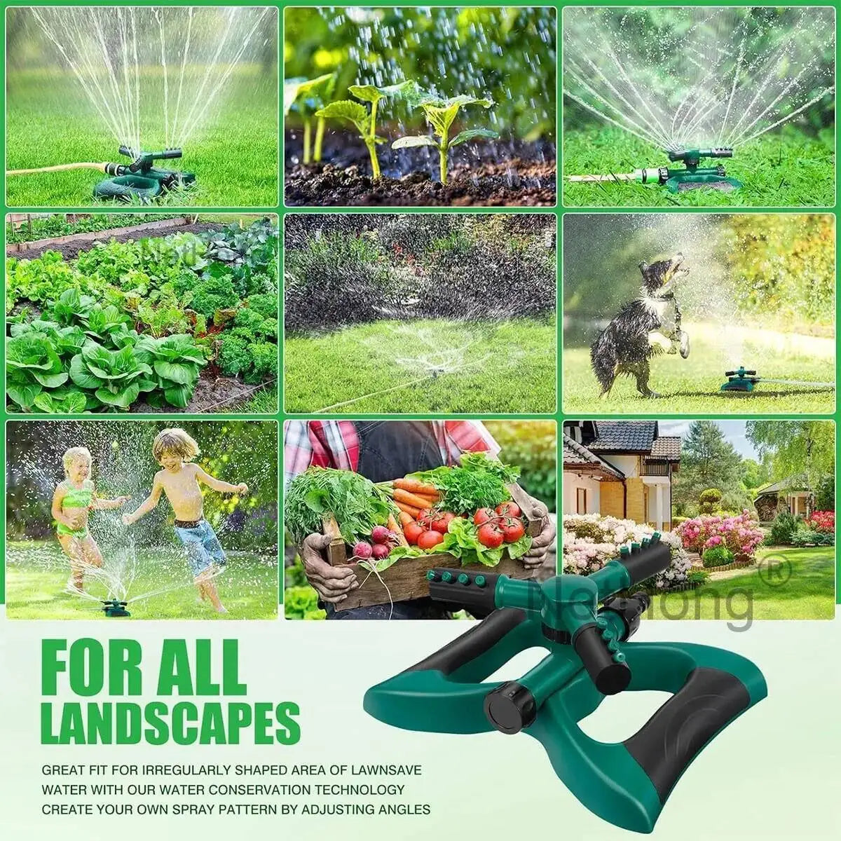 3-Arms 360° Rotating Garden/Lawn Sprinkler System Automatic Watering Irrigation~