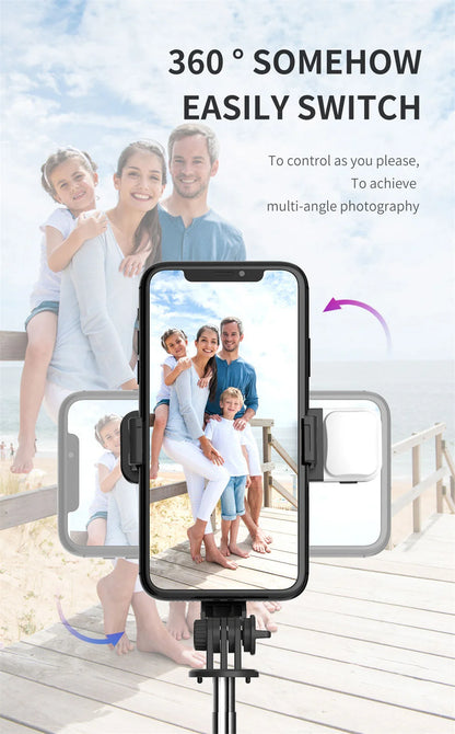 Portable Mini Selfie Stick Led Fill Light Foldable Tripod Phone Stand Holder Support Wireless Bluetooth Remote Control Shutter