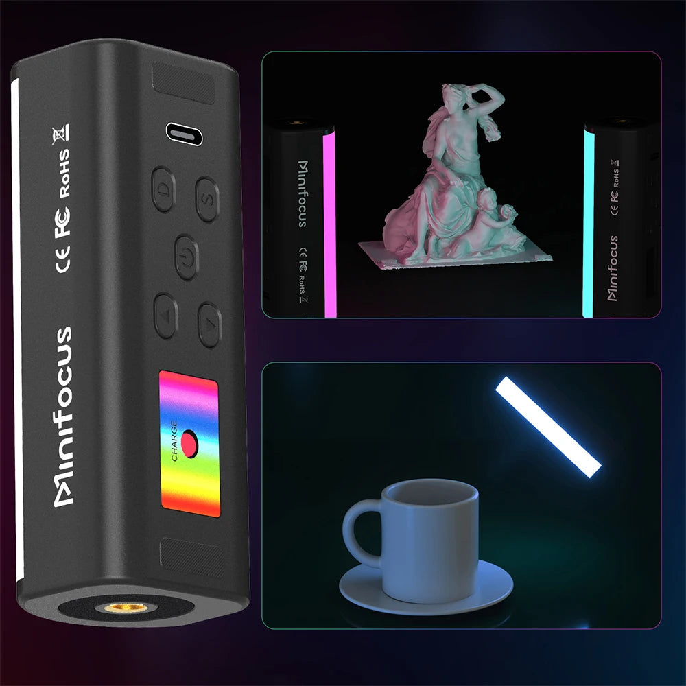Minifocus Mini RGB Tube Light Handheld led Photography Stick Video Wand Fill Lamp Magnetic 2500-9000K for Vlog Youtube TikTok