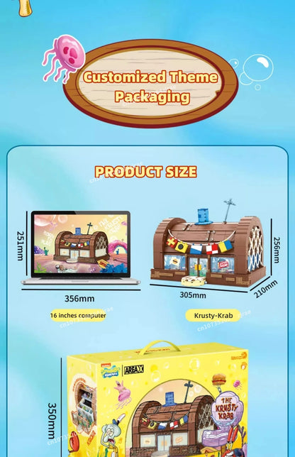 Spongebob building block cartoon Krusty Krab creative restaurant scene model Patrick Star assembly toy children's birthday gift